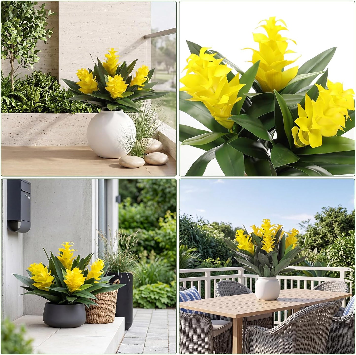 6 Pack 16'' Artificial Tropical Bromeliad Flower Fake Ginger Torch Red/Yellow Bromeliad Plant New House Gift for Indoor Outdoor Patio Garden Home Decor (Red)