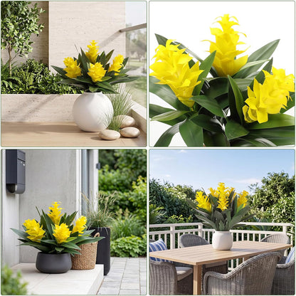 6 Pack 16'' Artificial Tropical Bromeliad Flower Fake Ginger Torch Red/Yellow Bromeliad Plant New House Gift for Indoor Outdoor Patio Garden Home Decor (Red)