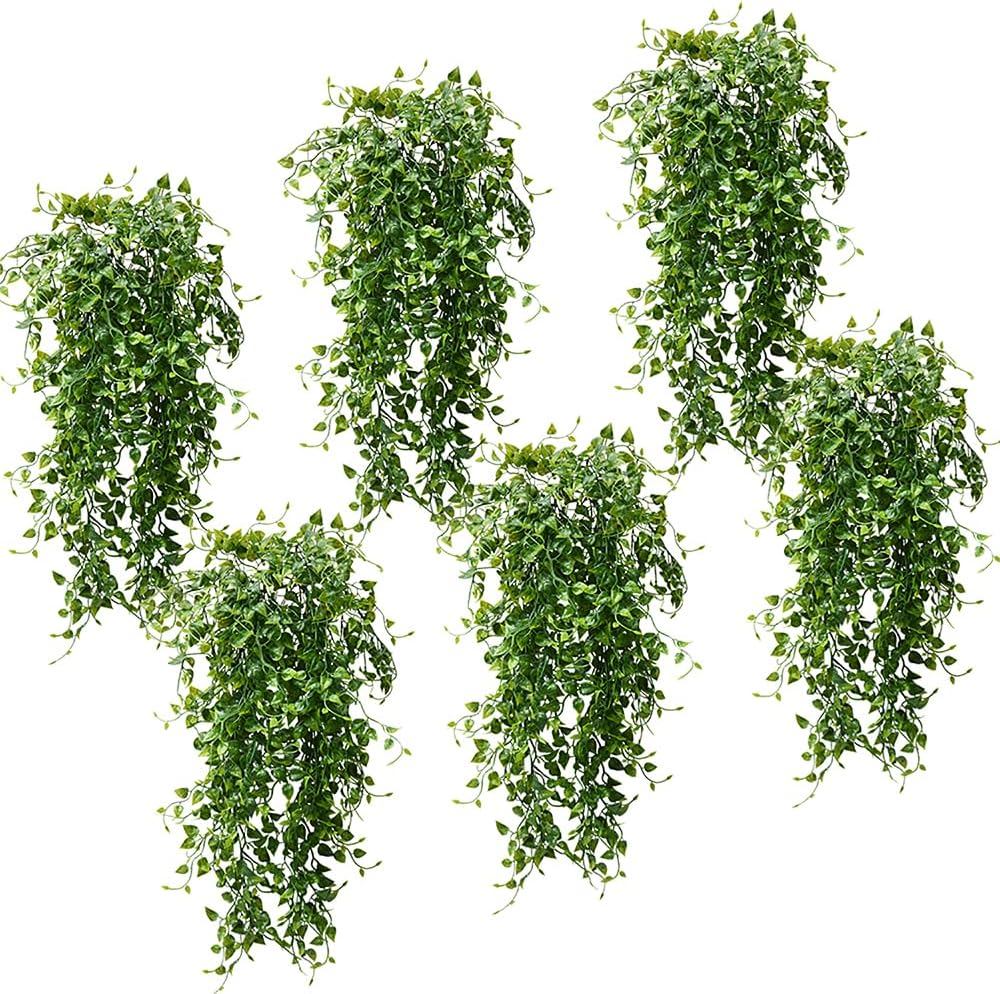 2pcs Artificial Hanging Plants 32-in Fake Hanging Plant Fake Ivy Vine Outdoor UV Resistant Plastic Plants (Ivy)