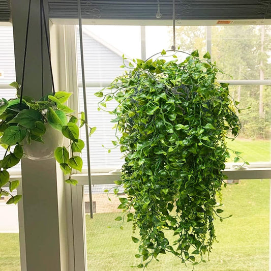2pcs Artificial Hanging Plants 32-in Fake Hanging Plant Fake Ivy Vine Outdoor UV Resistant Plastic Plants (Ivy)