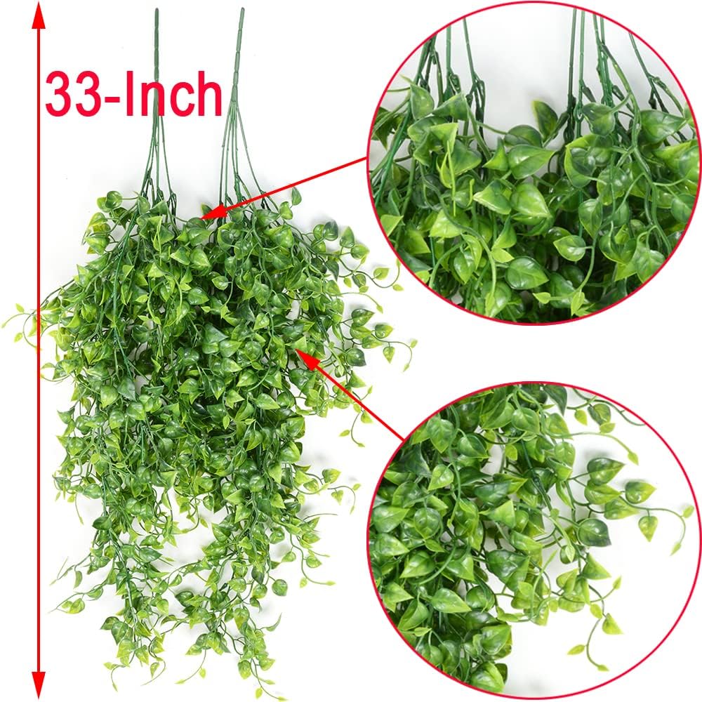 2pcs Artificial Hanging Plants 32-in Fake Hanging Plant Fake Ivy Vine Outdoor UV Resistant Plastic Plants (Ivy)