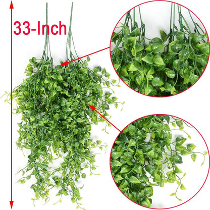 2pcs Artificial Hanging Plants 32-in Fake Hanging Plant Fake Ivy Vine Outdoor UV Resistant Plastic Plants (Ivy)
