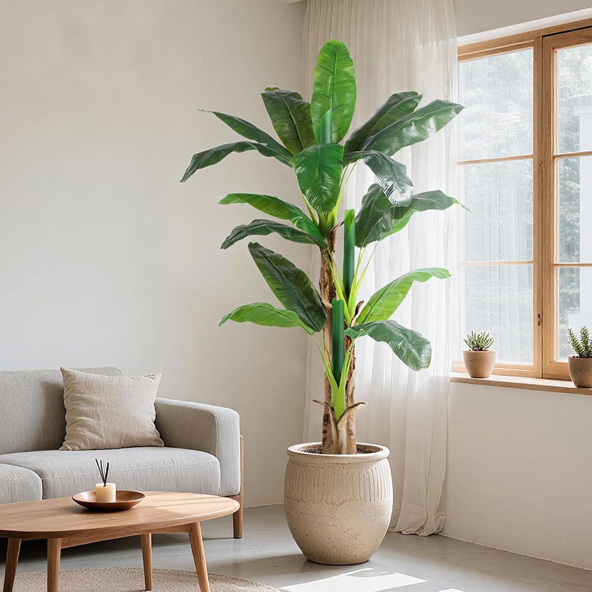 8.5ft Extra Tall Artificial Banana Tree, Fake Banana Leaf Plant with 26 Faux Banana Leaves, Perfect for Home Indoor Outdoor Patio Office Tropical Decor