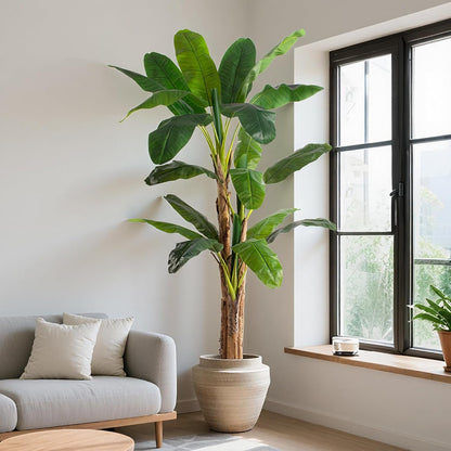 8.5ft Extra Tall Artificial Banana Tree, Fake Banana Leaf Plant with 26 Faux Banana Leaves, Perfect for Home Indoor Outdoor Patio Office Tropical Decor