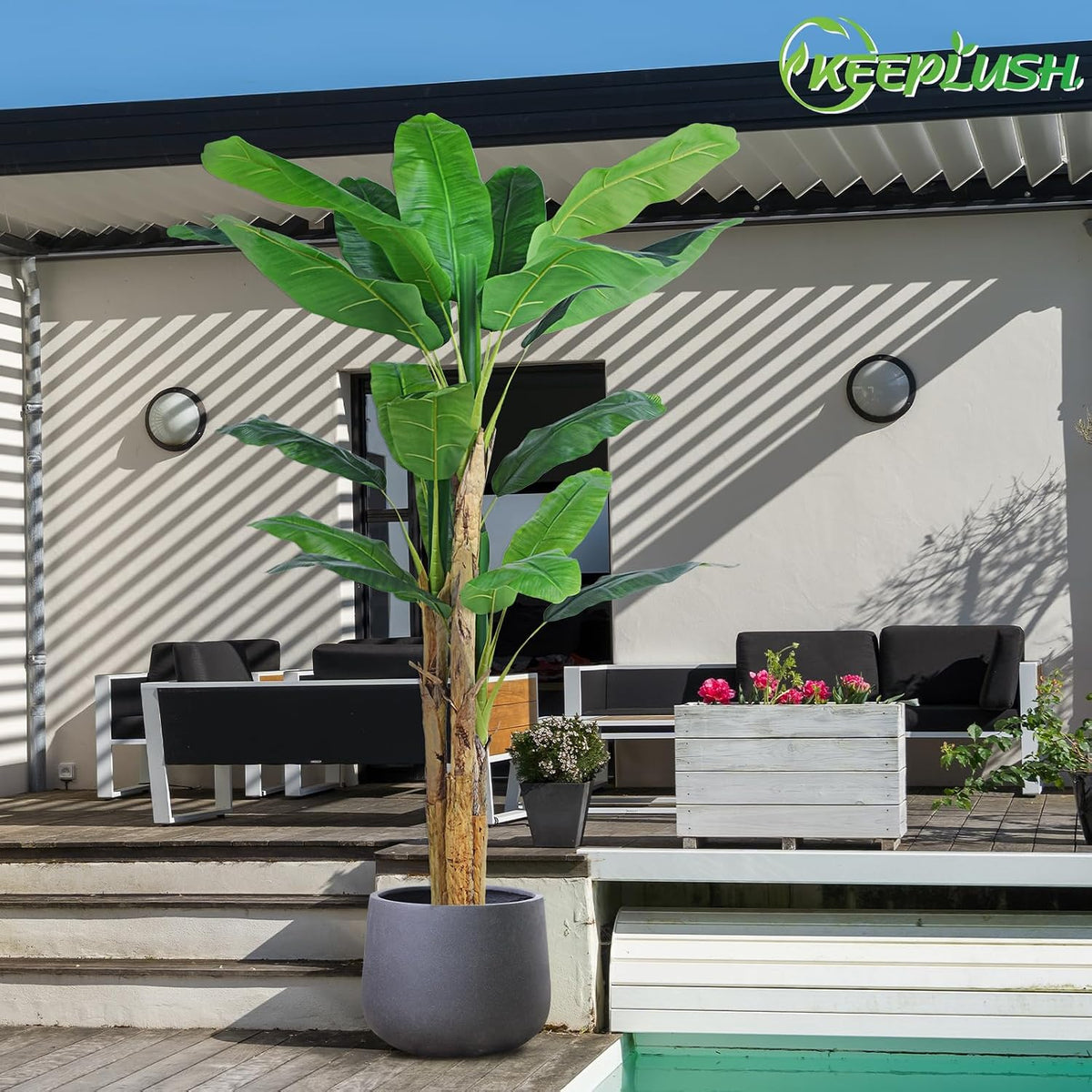 8.5ft Extra Tall Artificial Banana Tree, Fake Banana Leaf Plant with 26 Faux Banana Leaves, Perfect for Home Indoor Outdoor Patio Office Tropical Decor