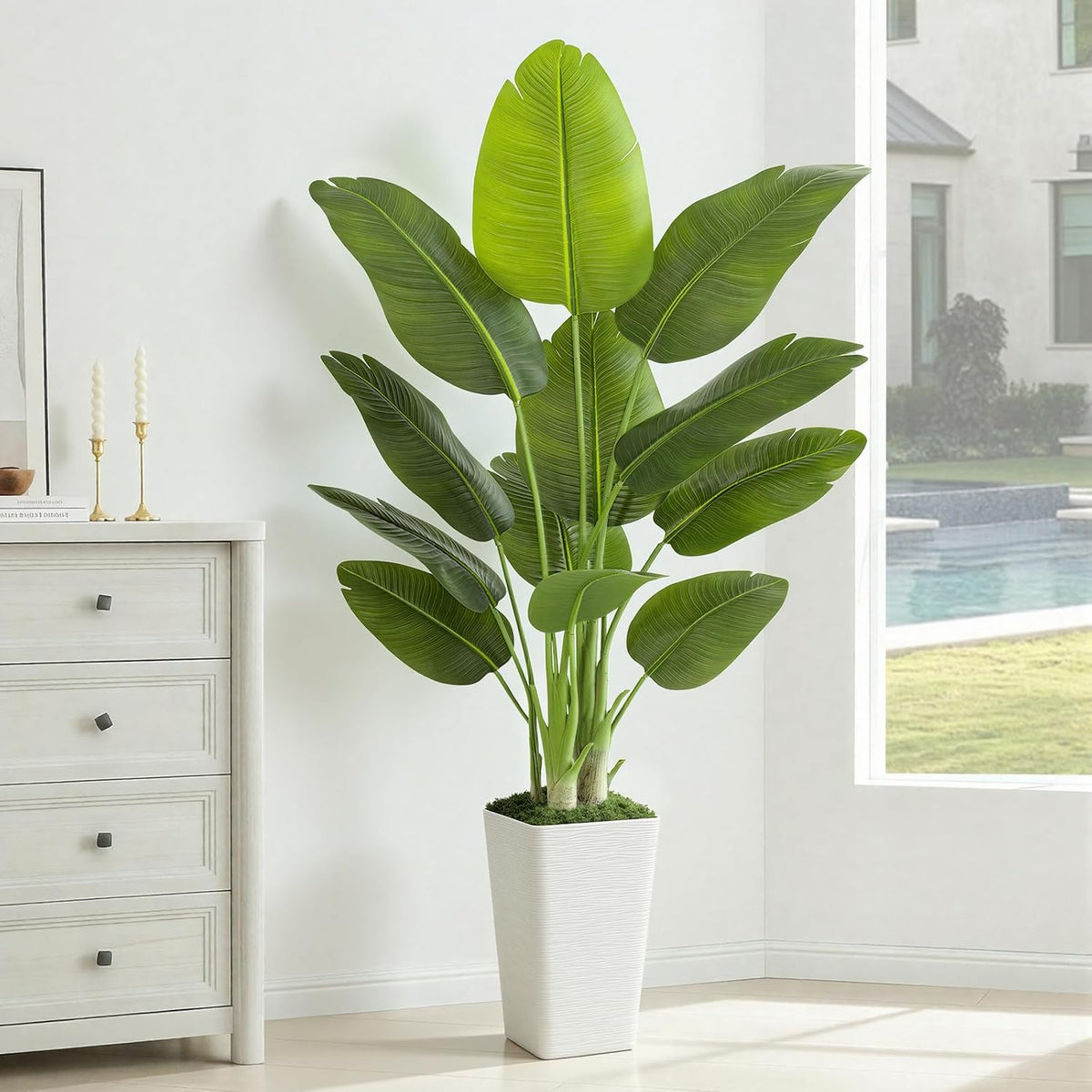 8.5ft Extra Tall Artificial Banana Tree, Fake Banana Leaf Plant with 26 Faux Banana Leaves, Perfect for Home Indoor Outdoor Patio Office Tropical Decor