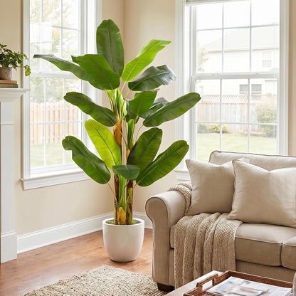 7FT Artificial Banana Tree Tall Fake Banana Leaf Plant Faux Banana Silk Tree Faux Banana Leaves for Home Swimming Pool Indoor Outdoor Patio Tropical Decor