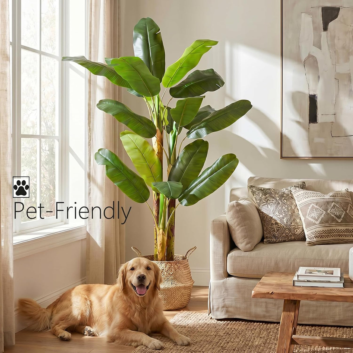 7FT Artificial Banana Tree Tall Fake Banana Leaf Plant Faux Banana Silk Tree Faux Banana Leaves for Home Swimming Pool Indoor Outdoor Patio Tropical Decor
