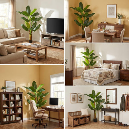 7FT Artificial Banana Tree Tall Fake Banana Leaf Plant Faux Banana Silk Tree Faux Banana Leaves for Home Swimming Pool Indoor Outdoor Patio Tropical Decor