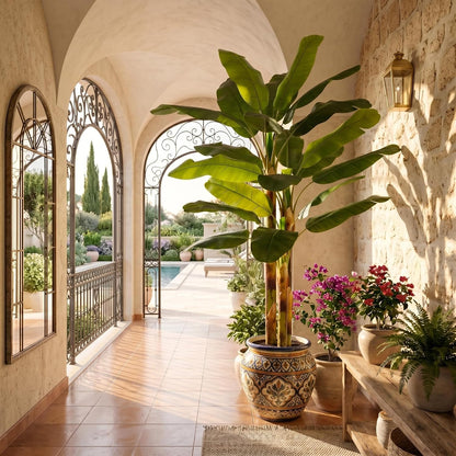 7FT Artificial Banana Tree Tall Fake Banana Leaf Plant Faux Banana Silk Tree Faux Banana Leaves for Home Swimming Pool Indoor Outdoor Patio Tropical Decor