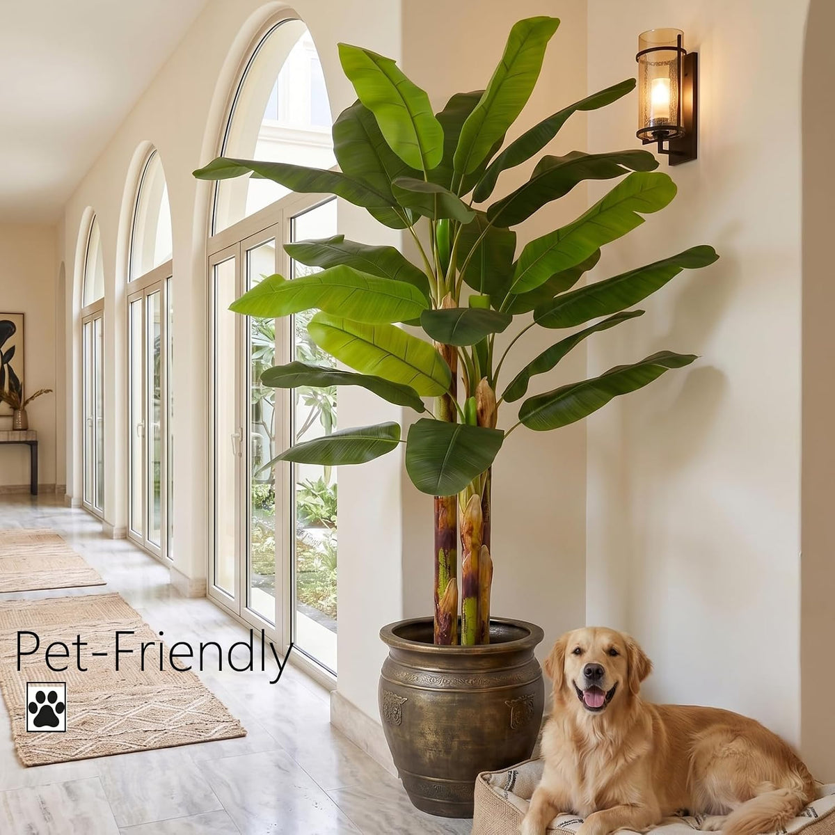 7FT Artificial Banana Tree Tall Fake Banana Leaf Plant Faux Banana Silk Tree Faux Banana Leaves for Home Swimming Pool Indoor Outdoor Patio Tropical Decor