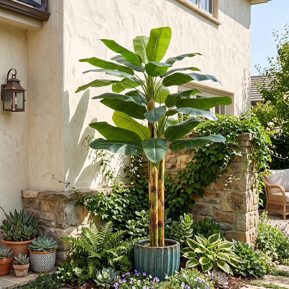 7FT Artificial Banana Tree Tall Fake Banana Leaf Plant Faux Banana Silk Tree Faux Banana Leaves for Home Swimming Pool Indoor Outdoor Patio Tropical Decor
