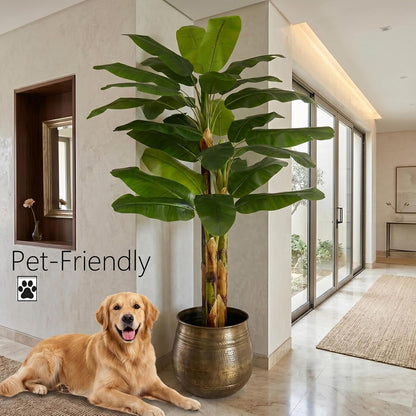 7FT Artificial Banana Tree Tall Fake Banana Leaf Plant Faux Banana Silk Tree Faux Banana Leaves for Home Swimming Pool Indoor Outdoor Patio Tropical Decor