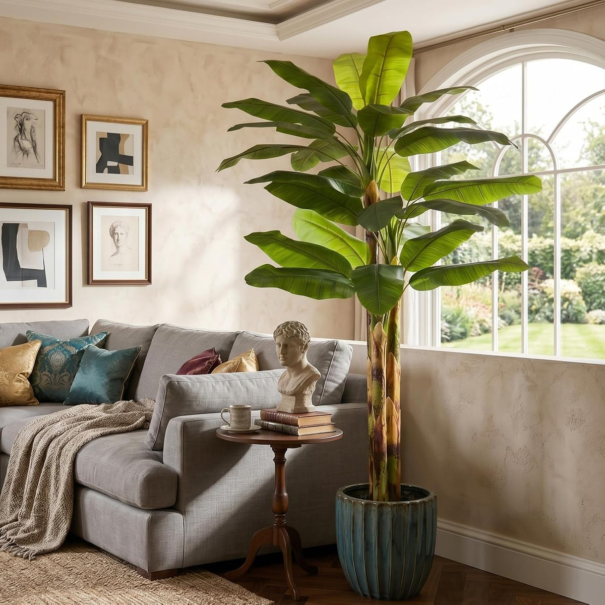 7FT Artificial Banana Tree Tall Fake Banana Leaf Plant Faux Banana Silk Tree Faux Banana Leaves for Home Swimming Pool Indoor Outdoor Patio Tropical Decor
