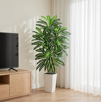 Artificial Dracaena Tree 5FT, Fake Tree with White Tall Planter