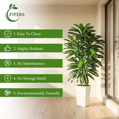 Artificial Dracaena Tree 5FT, Fake Tree with White Tall Planter