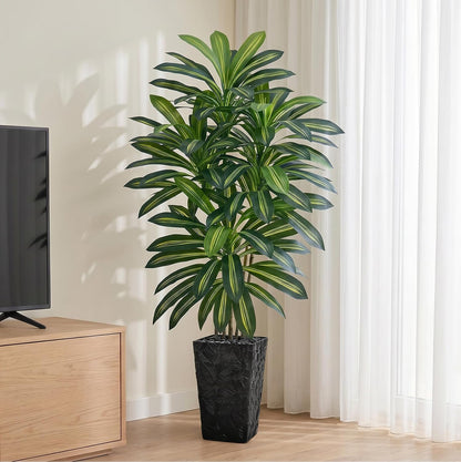 Artificial Dracaena Tree 5FT, Fake Tree with White Tall Planter