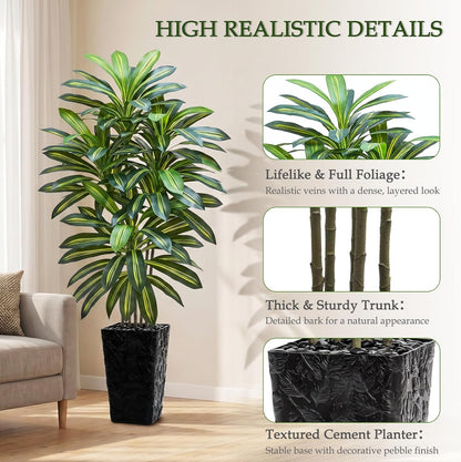 Artificial Dracaena Tree 5FT, Fake Tree with White Tall Planter