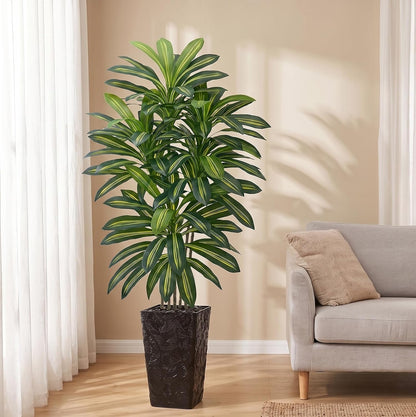 Artificial Dracaena Tree 5FT, Fake Tree with White Tall Planter