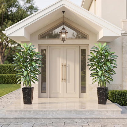 Artificial Dracaena Tree 5FT, Fake Tree with White Tall Planter