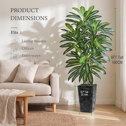 Artificial Dracaena Tree 5FT, Fake Tree with White Tall Planter