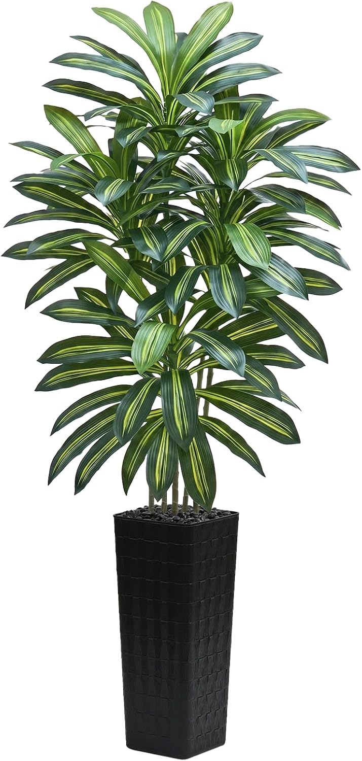 Artificial Dracaena Tree 5FT, Fake Tree with White Tall Planter