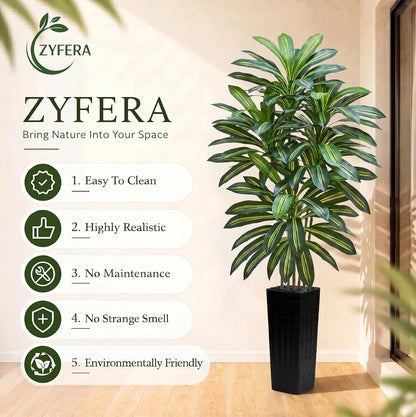 Artificial Dracaena Tree 5FT, Fake Tree with White Tall Planter
