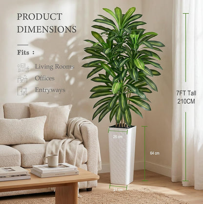 Artificial Dracaena Tree 5FT, Fake Tree with White Tall Planter