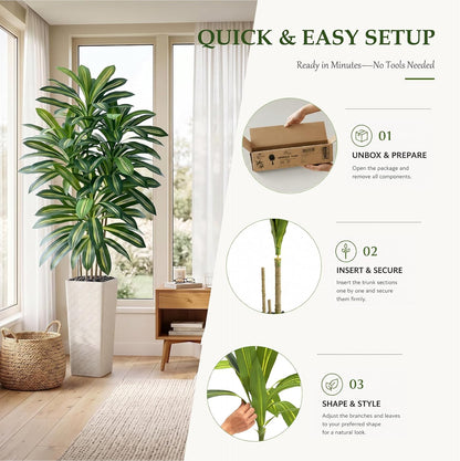 Artificial Dracaena Tree 5FT, Fake Tree with White Tall Planter