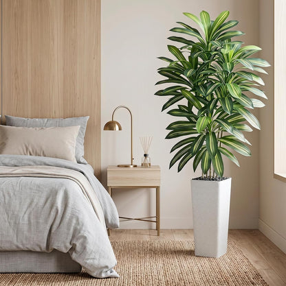 Artificial Dracaena Tree 5FT, Fake Tree with White Tall Planter