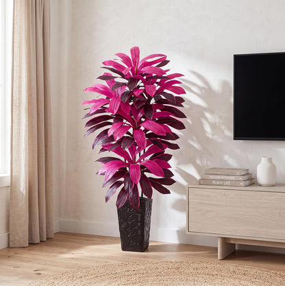 Artificial Dracaena Tree 5FT, Fake Tree with White Tall Planter