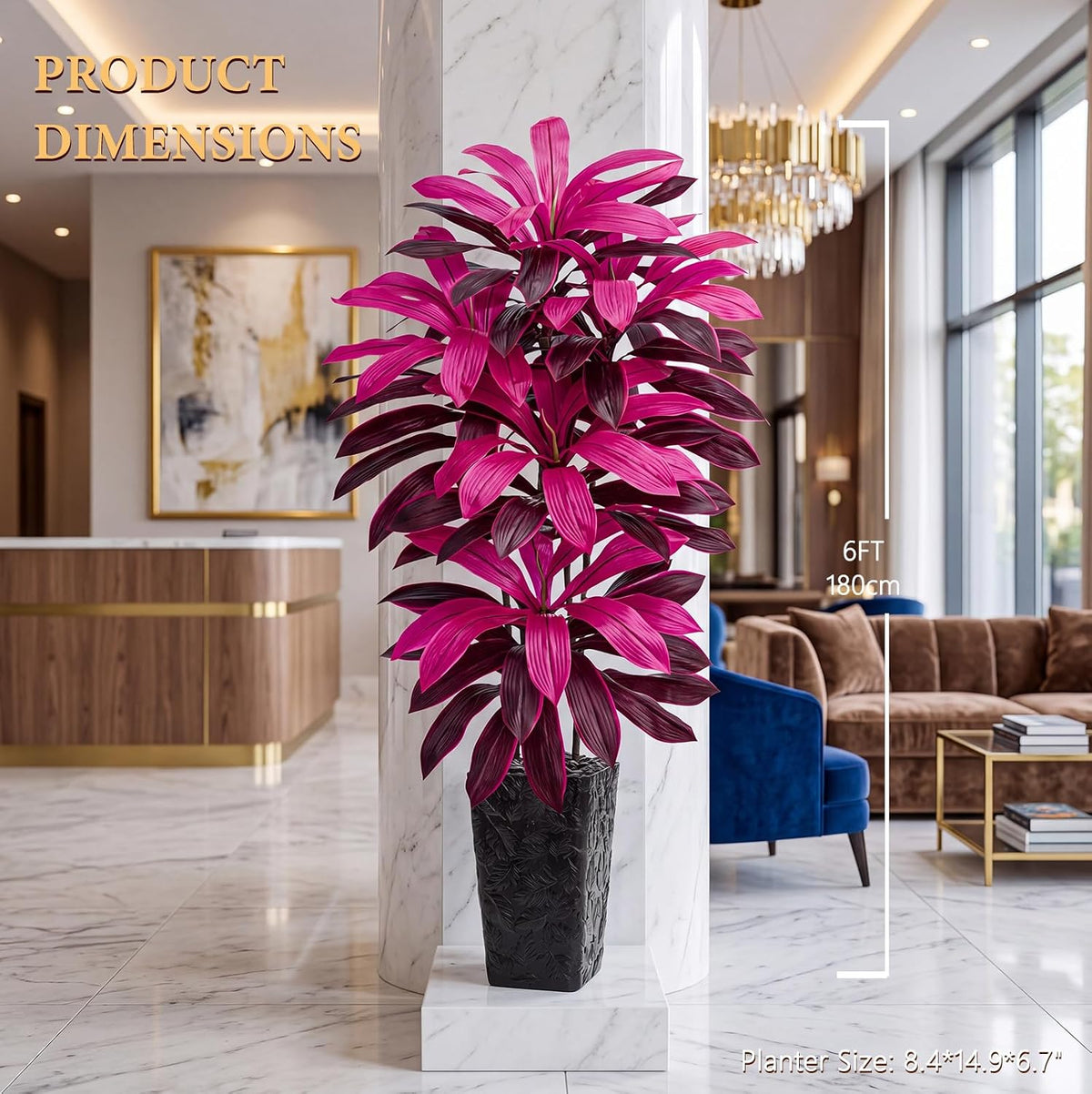Artificial Dracaena Tree 5FT, Fake Tree with White Tall Planter