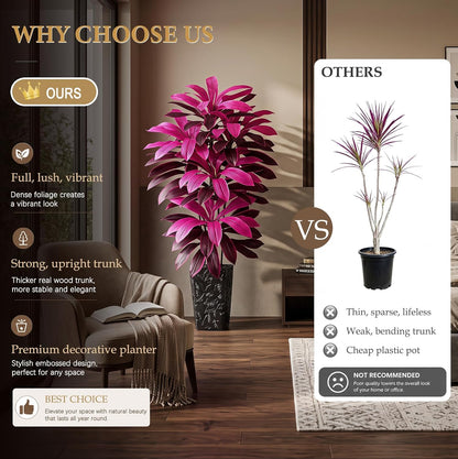 Artificial Dracaena Tree 5FT, Fake Tree with White Tall Planter