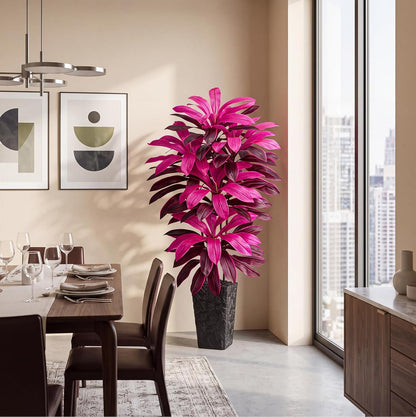 Artificial Dracaena Tree 5FT, Fake Tree with White Tall Planter