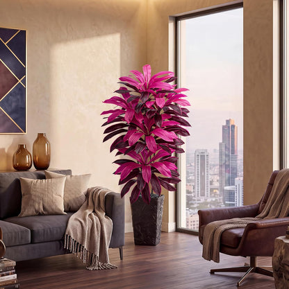 Artificial Dracaena Tree 5FT, Fake Tree with White Tall Planter