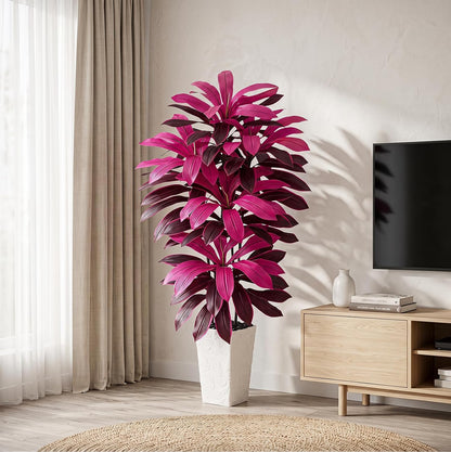 Artificial Dracaena Tree 5FT, Fake Tree with White Tall Planter