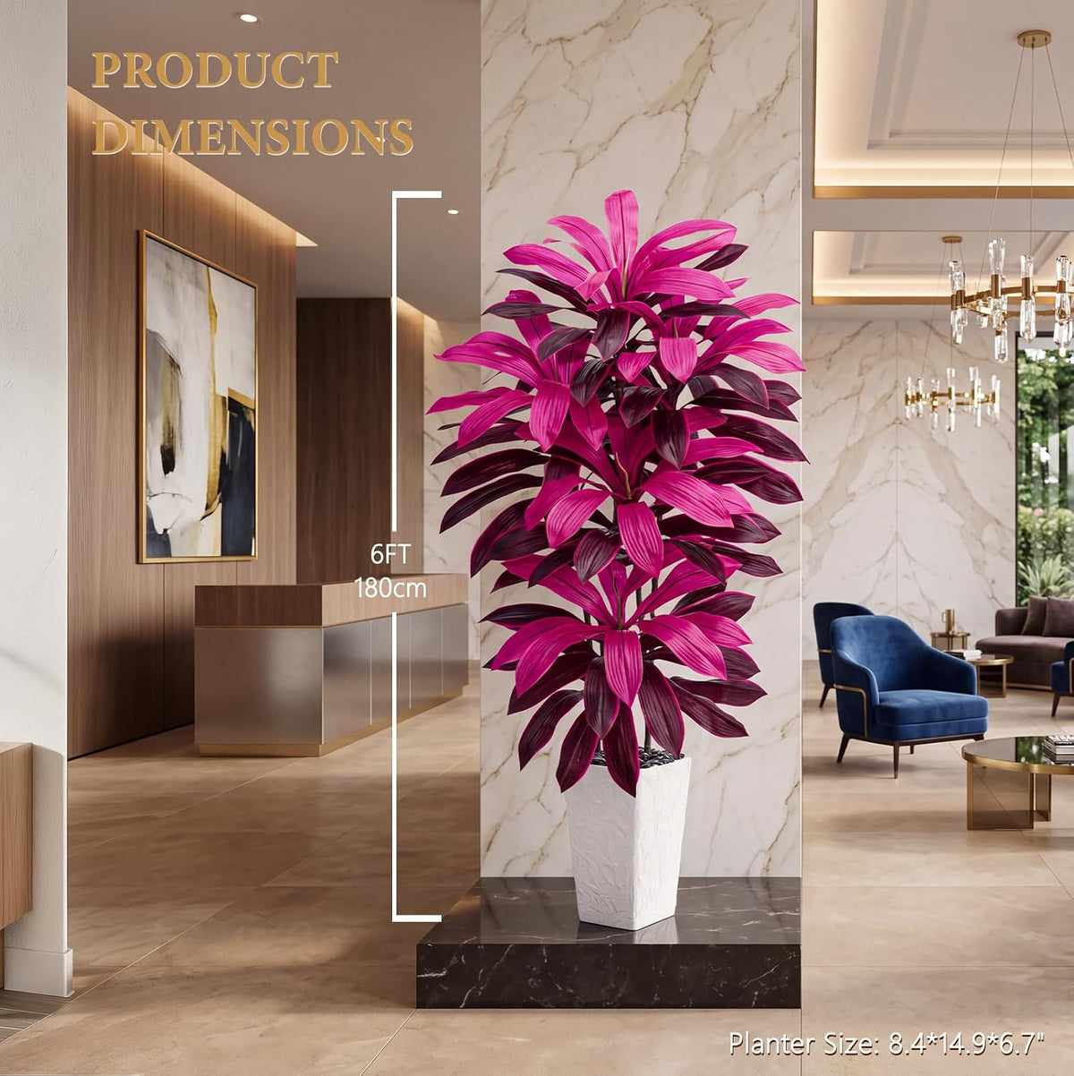 Artificial Dracaena Tree 5FT, Fake Tree with White Tall Planter