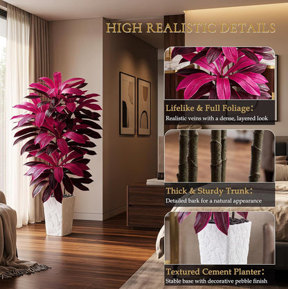 Artificial Dracaena Tree 5FT, Fake Tree with White Tall Planter