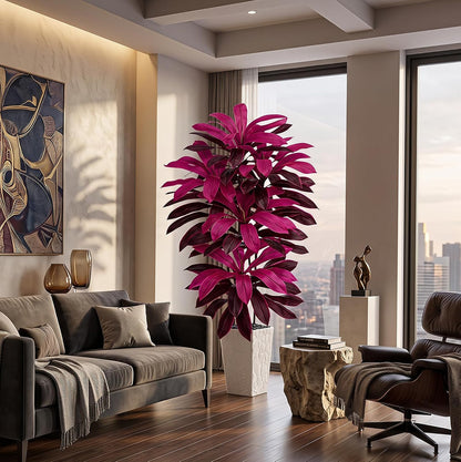 Artificial Dracaena Tree 5FT, Fake Tree with White Tall Planter
