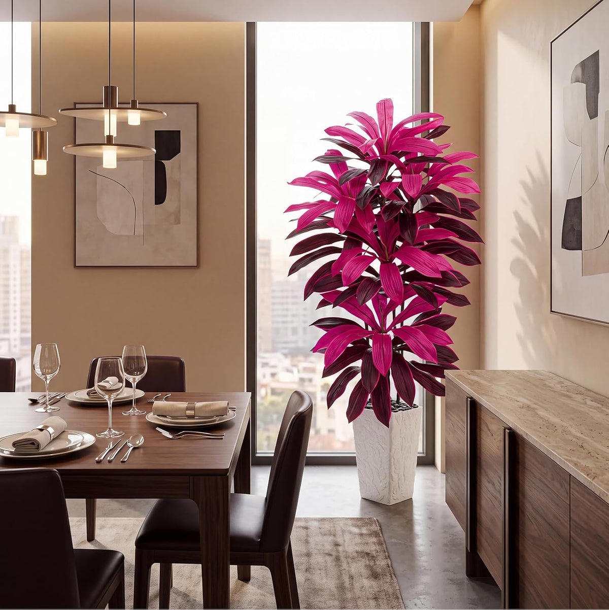 Artificial Dracaena Tree 5FT, Fake Tree with White Tall Planter