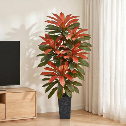 Artificial Dracaena Tree 5FT, Fake Tree with White Tall Planter