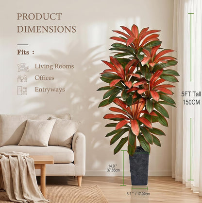 Artificial Dracaena Tree 5FT, Fake Tree with White Tall Planter