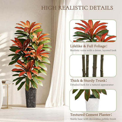 Artificial Dracaena Tree 5FT, Fake Tree with White Tall Planter