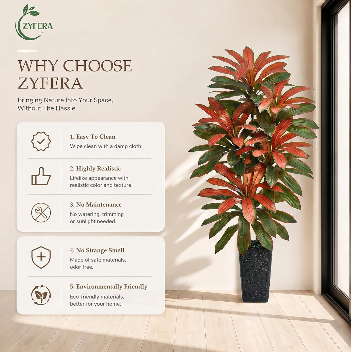 Artificial Dracaena Tree 5FT, Fake Tree with White Tall Planter