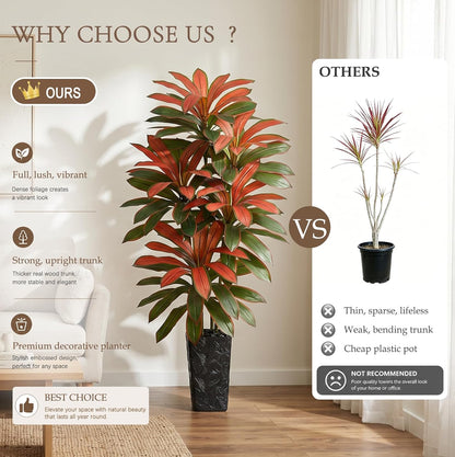 Artificial Dracaena Tree 5FT, Fake Tree with White Tall Planter