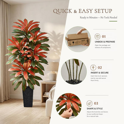 Artificial Dracaena Tree 5FT, Fake Tree with White Tall Planter