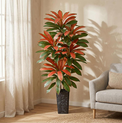 Artificial Dracaena Tree 5FT, Fake Tree with White Tall Planter