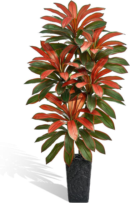 Artificial Dracaena Tree 5FT, Fake Tree with White Tall Planter