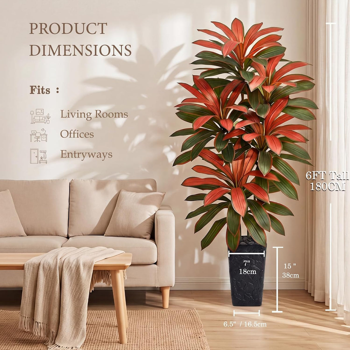 Artificial Dracaena Tree 5FT, Fake Tree with White Tall Planter