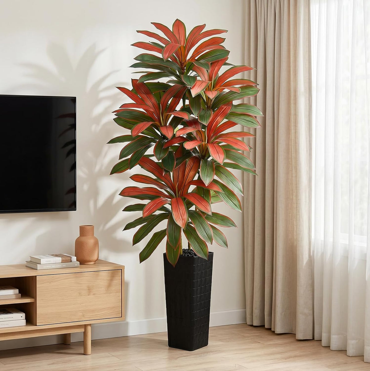 Artificial Dracaena Tree 5FT, Fake Tree with White Tall Planter